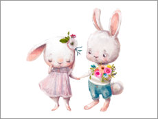 Poster Couple de lapins timides