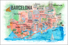 Poster Carte de Barcelone avec des monuments