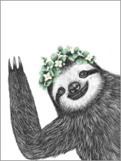 Poster  Paresseux avec une couronne d'eucalyptus - Valeriya Korenkova