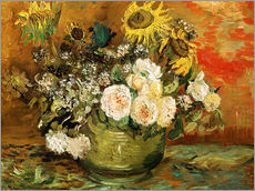 Tableau en plexi-alu  Roses et tournesols - Vincent van Gogh