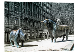 Tableau en verre acrylique  L'ours et le taureau devant la bourse de Francfort - Joachim G. Pinkawa