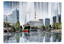 Tableau en verre acrylique  Speicherstadt d'Hambourg, collage abstrait - Städtecollagen