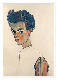 Poster  Autoportrait avec chemise rayée - Egon Schiele