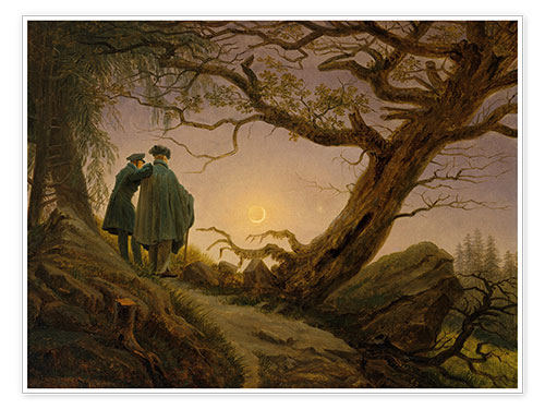 Poster Deux hommes contemplant la lune