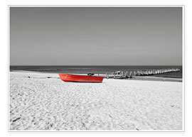 Poster Bateau rouge sur la plage