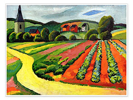 Poster Paysage avec église et chemin