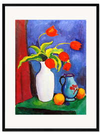 Impression artistique encadrée  Tulipes rouges dans un vase blanc - August Macke