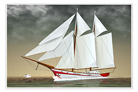 Poster Sailing boat, two-masted sailing boat