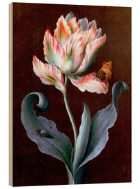 Tableau en bois  Tulipe perroquet avec papillon et scarabée - Barbara Regina Dietzsch