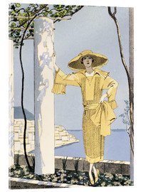 Tableau en verre acrylique  Amalfi, illustration d'une femme en robe jaune, 1922 - Georges Barbier