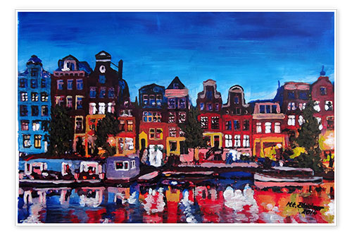 Poster Canal d'Amsterdam la nuit