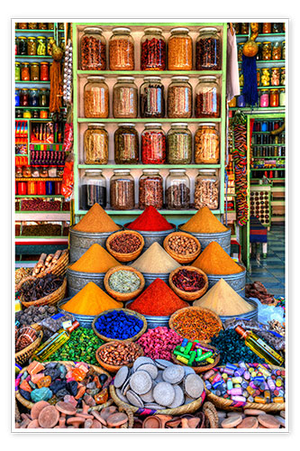 Poster Des épices sur un bazar à Marrakech
