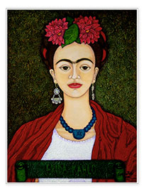 Poster  Portrait de Frida Kahlo aux dahlias - Madalena Lobao-Tello