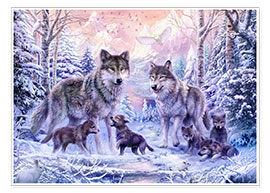 Poster  Famille de loups en hiver - Jan Patrik Krasny