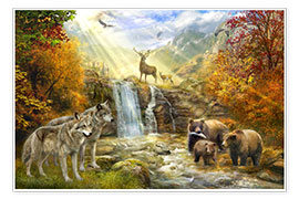 Poster  Animaux sauvages près d'une cascade - Jan Patrik Krasny