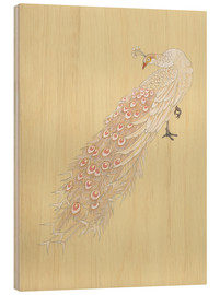 Tableau en bois  Le paon blanc - Haruyo Morita