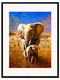 Impression artistique encadrée  Deux éléphants - Adrian Chesterman