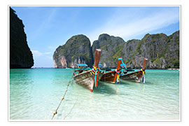 Poster Long tail boats à Maya Bay, Thaïlande