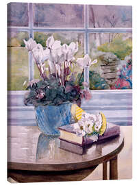 Tableau sur toile  Fleurs et livre sur une table - Julia Rowntree