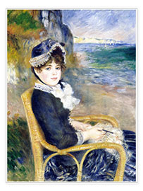 Poster Femme assise au bord de la mer