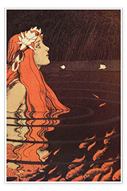 Poster  Sirène dans une piscine avec des poissons rouges - Franz Hein