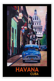 Poster Voiture ancienne bleue à La Havane, Cuba