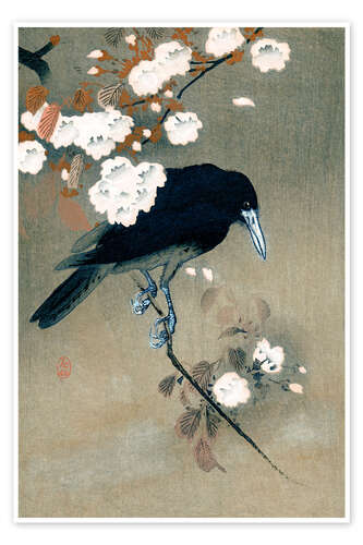 Poster Corbeau et fleurs