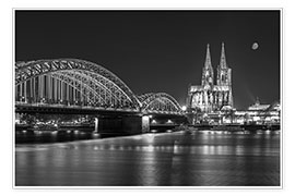 Poster  Cathédrale de Cologne et pont Hohenzollern la nuit (noir et blanc) - rclassen