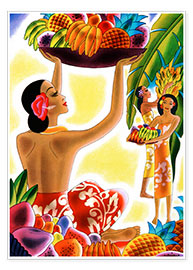Poster  Femmes hawaïennes récoltant des fruits