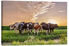 Tableau sur toile  Troupeau de vaches au coucher du soleil - Remco Gielen