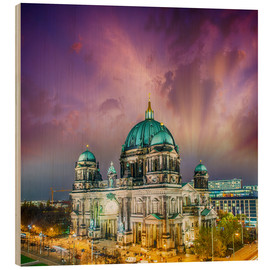 Tableau en bois  Cathédrale de Berlin au coucher du soleil