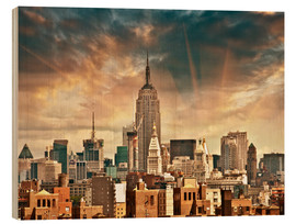 Tableau en bois  Gratte-ciels de Manhattan avec un ciel magnifique