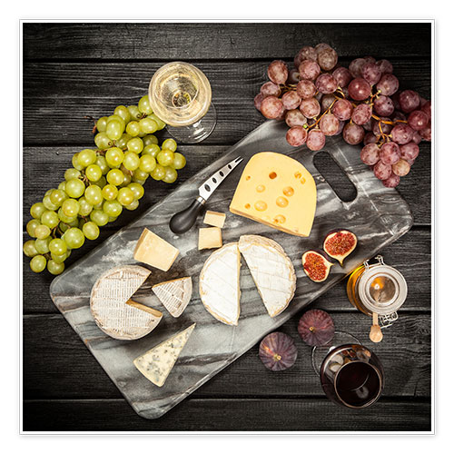 Poster Plateau de fromages et verre de vin