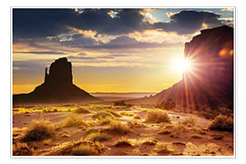 Poster  Coucher de soleil sur les Three Sisters à Monument Valley, USA
