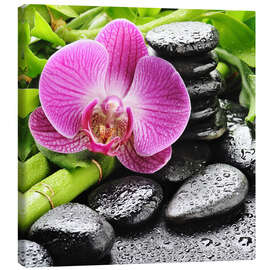 Tableau sur toile  Cairn et orchidée