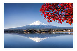 Poster Mont Fuji et lac Kawaguchiko en automne