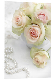 Tableau en verre acrylique  Roses de couleur pastel avec des perles