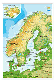 Poster Carte de la Scandinavie (anglais)