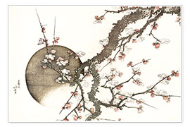 Poster  Fleurs de prunier et la Lune - Katsushika Hokusai