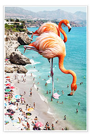 Poster Flamants roses géants sur la plage