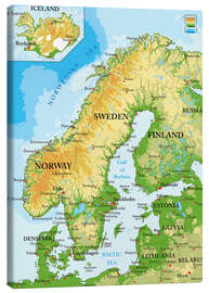 Tableau sur toile  Carte topographique de la Scandinavie