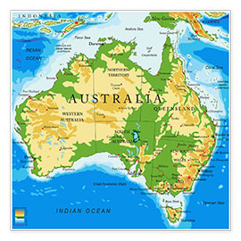 Poster  Carte topographique de l'Australie (anglais)