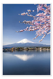 Poster  Mont Fuji et lac Kawaguchiko avec un cerisier en fleur - Jan Christopher Becke