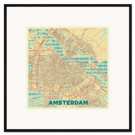 Impression artistique encadrée  Amsterdam Map Retro - Hubert Roguski