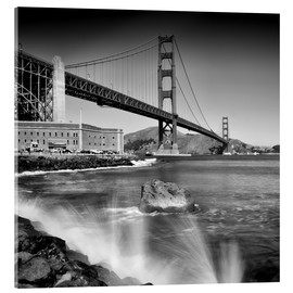 Tableau en verre acrylique  Pont du Golden Gate et les vagues - Melanie Viola