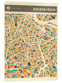 Tableau en verre acrylique  Carte d'Amsterdam - Jazzberry Blue
