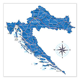 Poster  Carte de la Croatie (anglais)