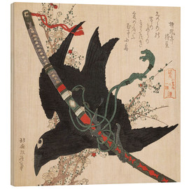 Tableau en bois  Le Petit Corbeau avec l'épée du clan Minamoto - Katsushika Hokusai
