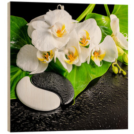 Tableau en bois  Composition spa avec une orchidée blanche