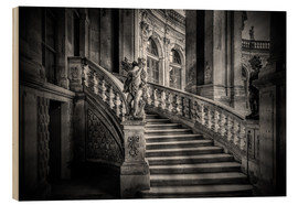 Tableau en bois  Vieil escalier en noir et blanc - Sabine Wagner
